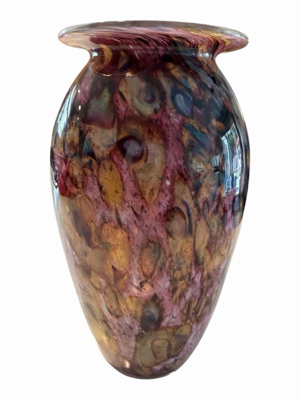 Vintage Signed Robert Eickholt Art Glass Vase 8" Multicolor VCAG 1999